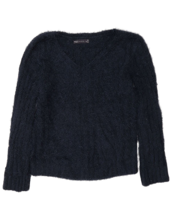 Damski sweter Zara o luźnym kroju z dekoltem w kształcie litery V, UK 6 XS, granatowy, poliester