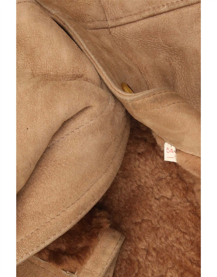 Vintage męska kurtka shearling IT 54 2XL brązowa