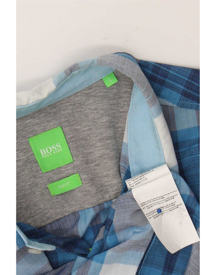 Koszula męska Hugo Boss Slim Fit, duża, niebieska, bawełniana w kratę