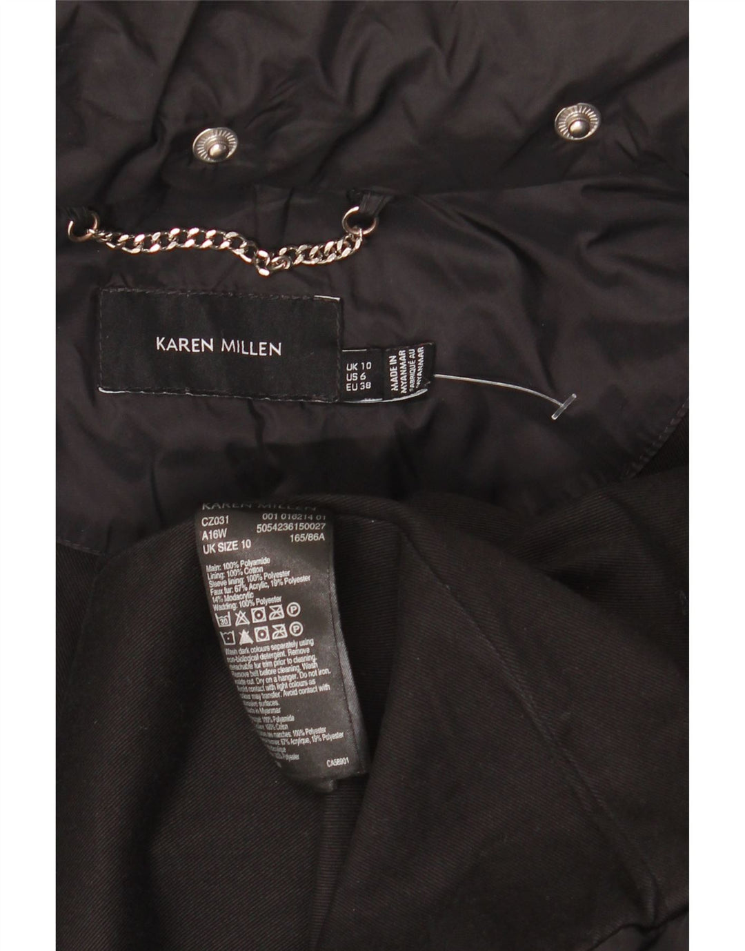 Karen Millen Męski ocieplany płaszcz UK 10 Mały czarny poliamid