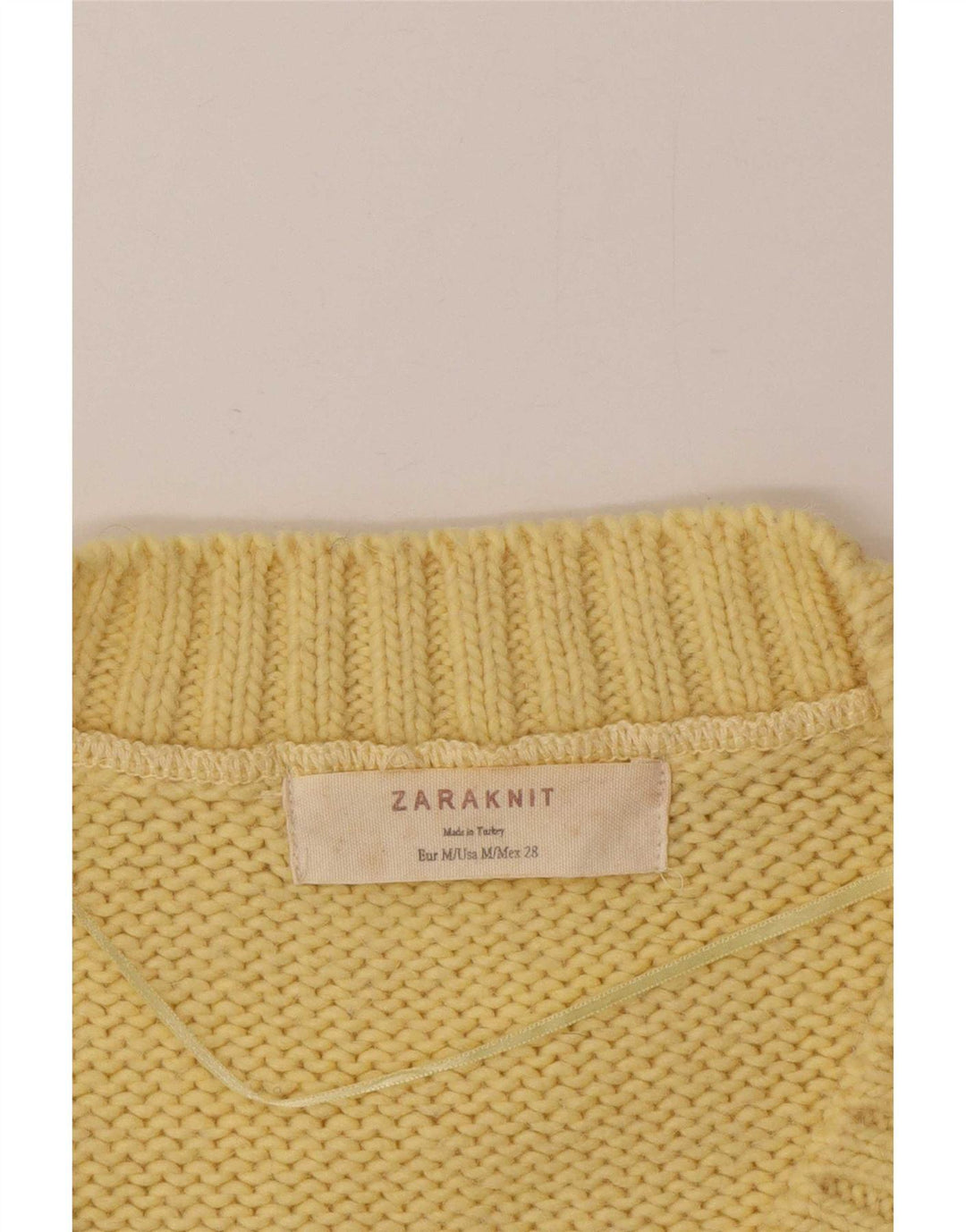 Sweter damski Zara z dekoltem w kształcie litery V, UK 14, średni żółty