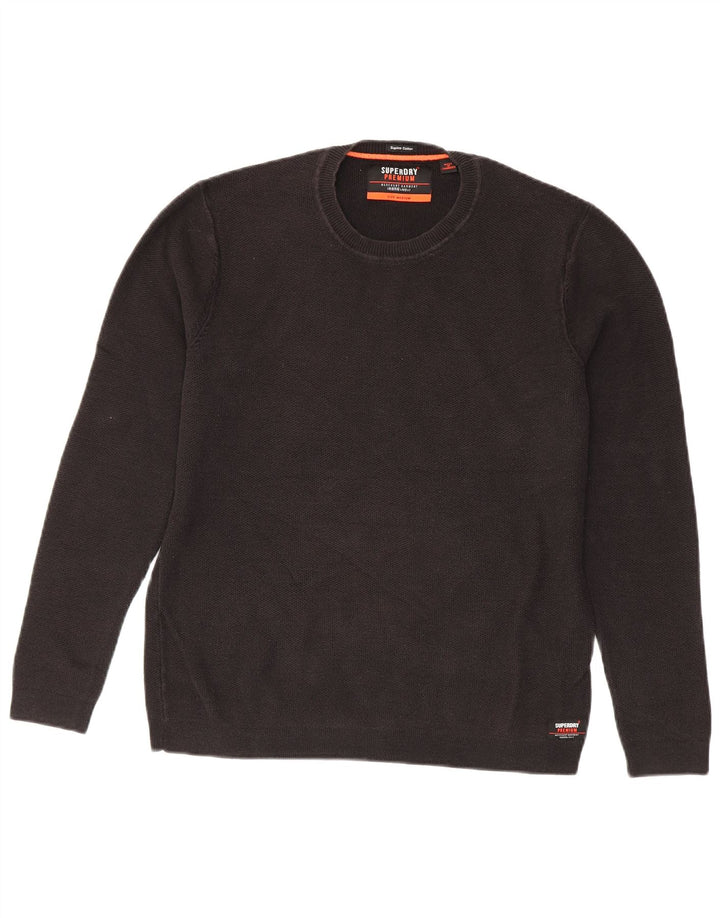 Damski sweter z okrągłym dekoltem Superdry UK 14, średni czarny, bawełniany