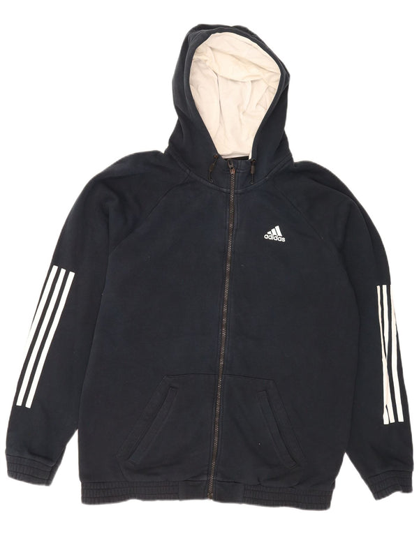 Adidas Męski sweter z kapturem i zamkiem błyskawicznym UK 42/44, duży, granatowy, bawełniany