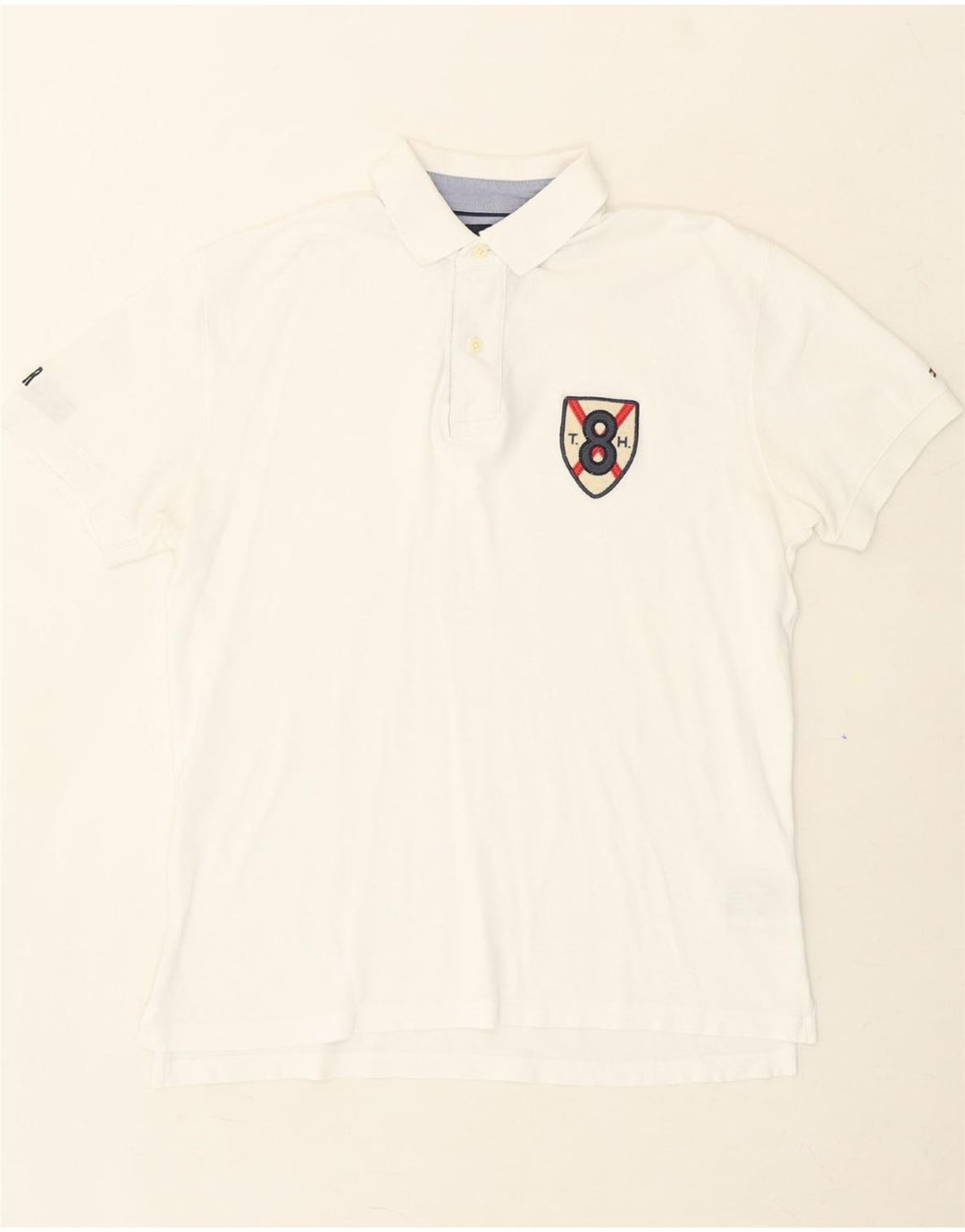 TOMMY HILFIGER Mens Polo Shirt Medium White Cotton Vintage Tommy Hilfiger and Second-Hand Tommy Hilfiger from Messina Hembry 