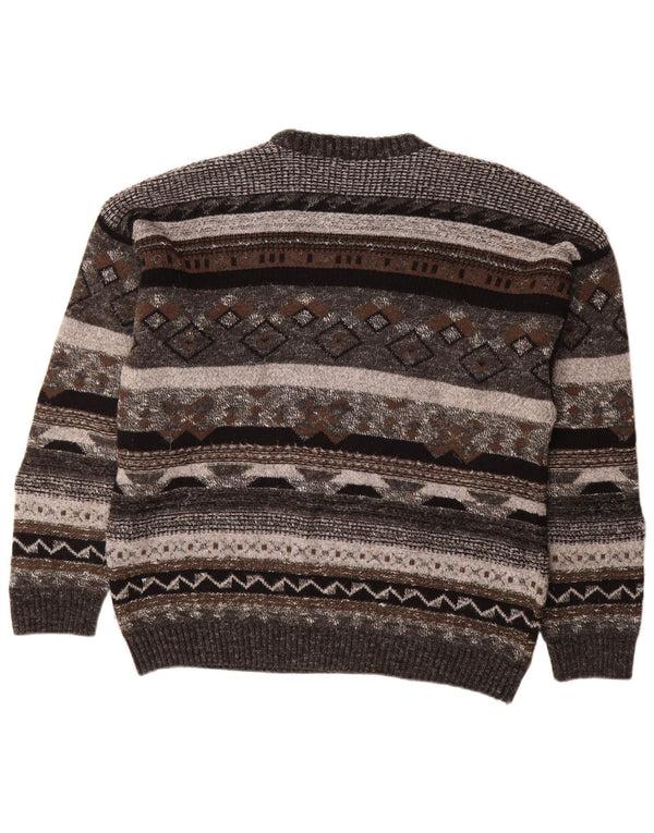 Męski sweter z okrągłym dekoltem w stylu vintage IT 50 Średni szary geometryczny