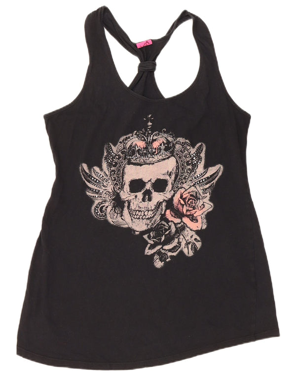 Damska kamizelka z grafiką VINTAGE UK 12, średnia czarna bawełna