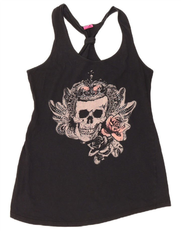 Damska kamizelka z grafiką VINTAGE UK 12, średnia czarna bawełna