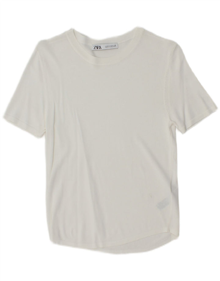 T-shirt damski ZARA Top UK 12 Średnia biała wiskoza