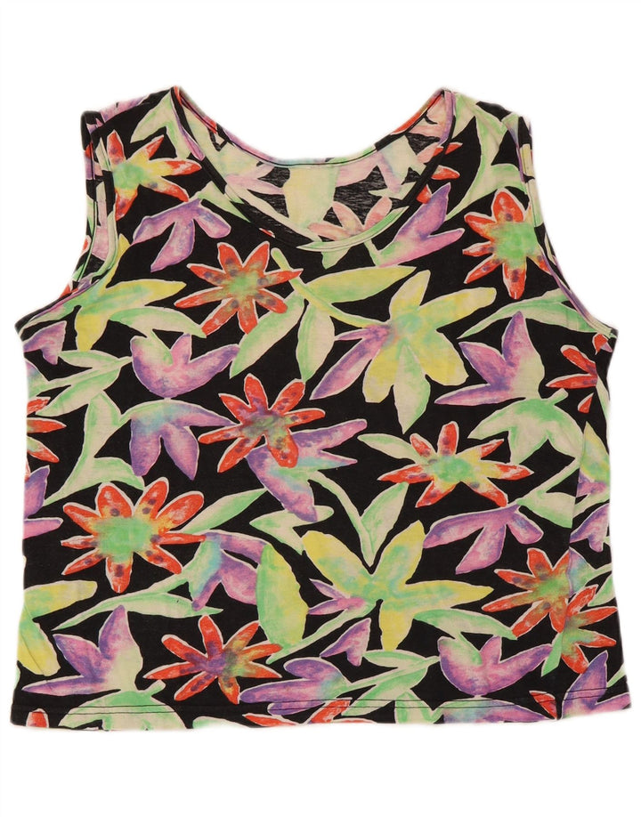 Damska kamizelka w stylu vintage, krótka, UK 12, średnia, czarna, w kwiaty