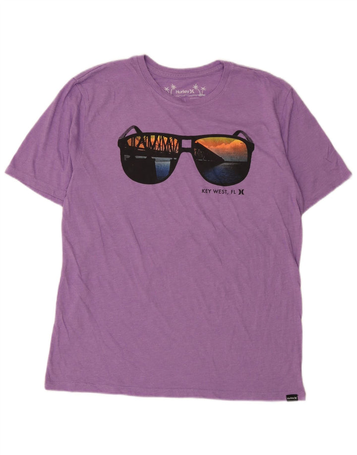 Męski T-shirt z grafiką Hurley, średni fiolet, bawełna