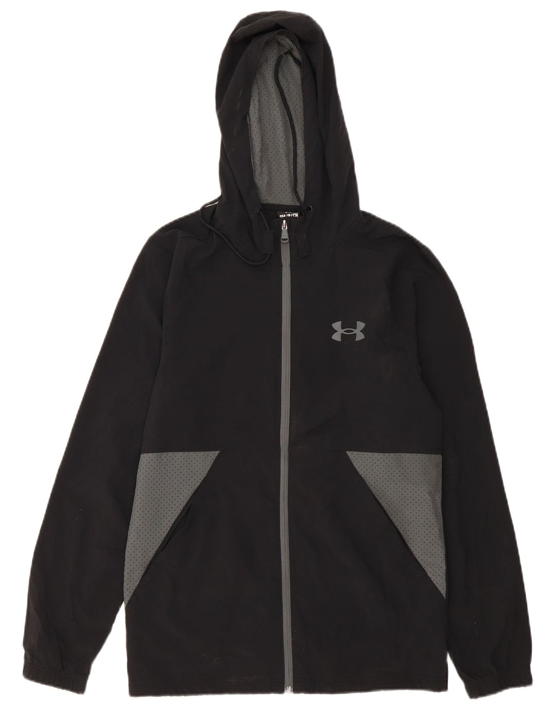 Męska kurtka przeciwdeszczowa z kapturem Under Armour UK 36 w małych czarnych blokach kolorów