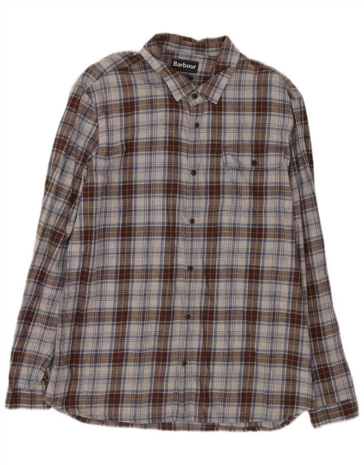 Męska koszula flanelowa Barbour o dopasowanym kroju XL, szara, bawełniana w kratę