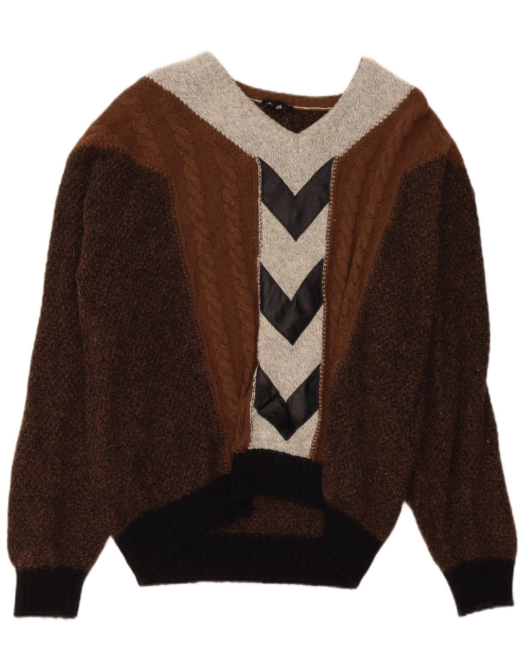 Męski sweter VINTAGE z dekoltem w kształcie litery V, duży, brązowy kolor