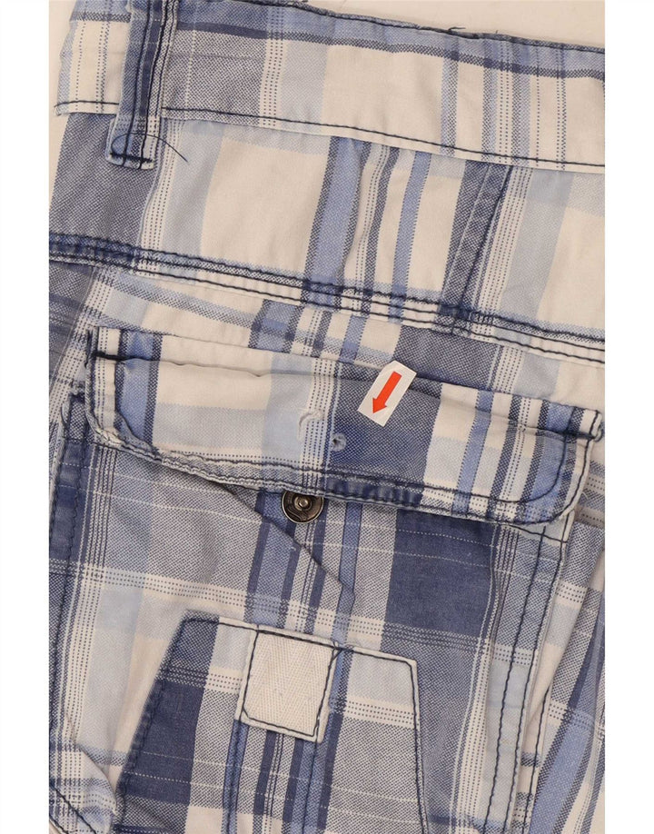 Męskie spodenki cargo w stylu vintage, duże W34 w niebieską kratkę