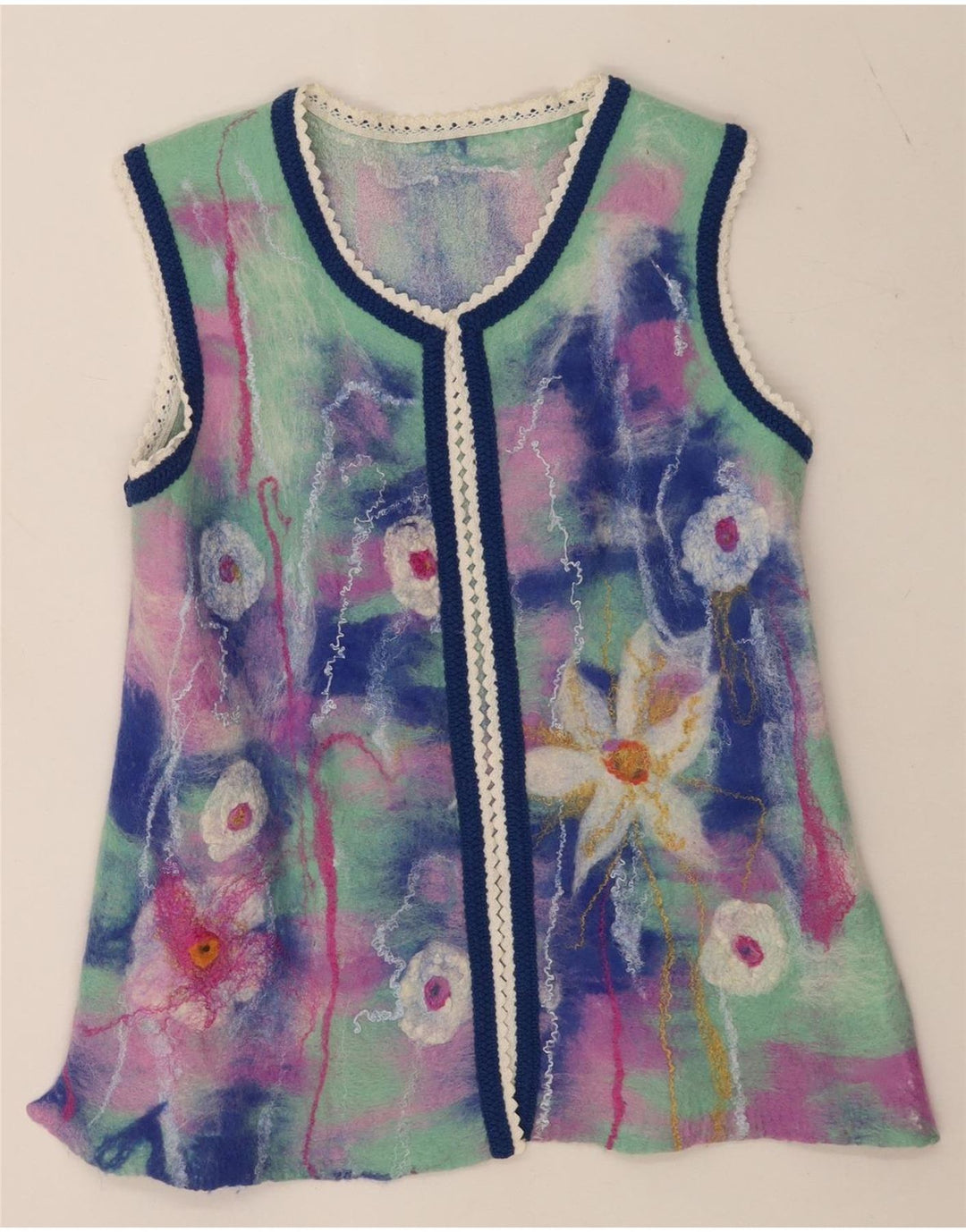 Vintage damski kardigan Top UK 12, średni, wielobarwny, kwiatowy