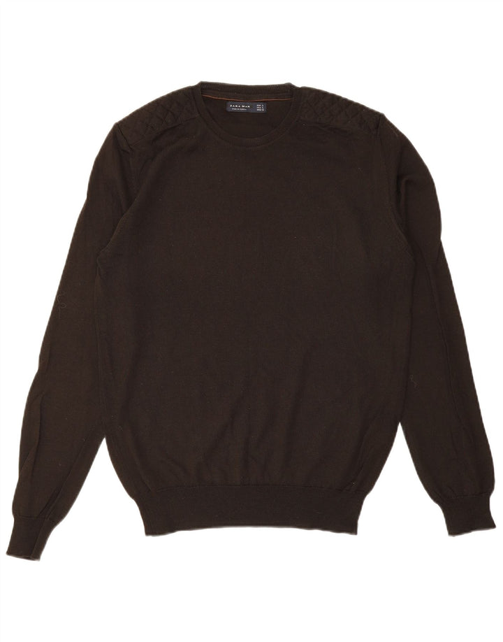 Męski sweter ZARA z okrągłym dekoltem, duży, brązowy, akrylowy