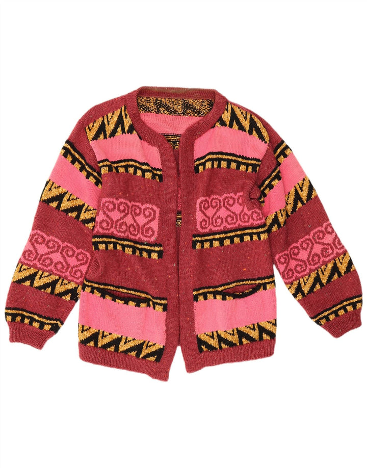 Vintage damski sweter rozpinany UK 12 średni czerwony geometryczny