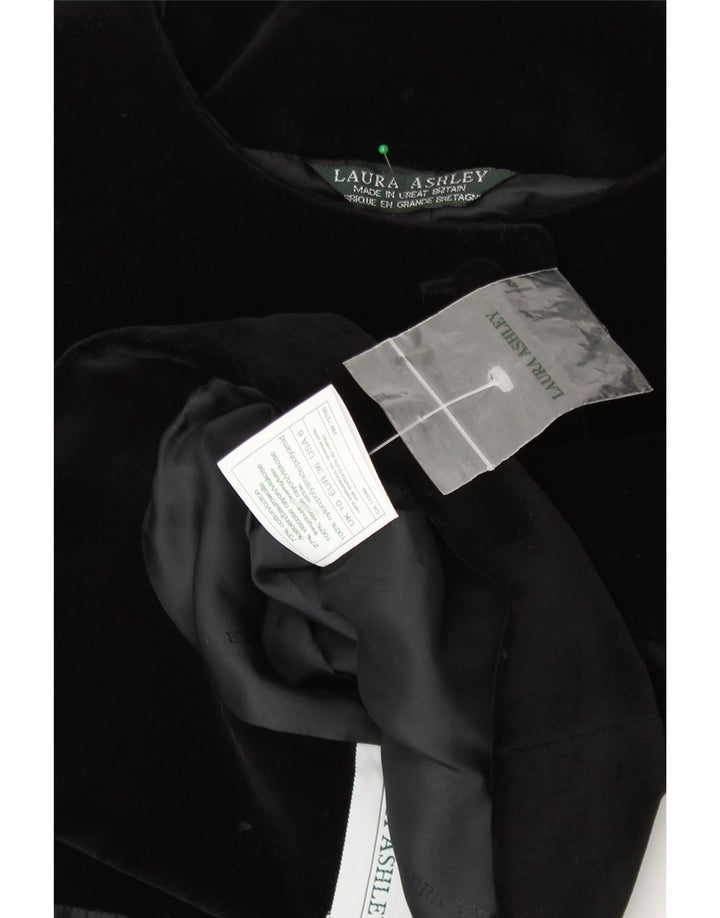 LAURA ASHLEY Damskie aksamitne bolerko zapinane na 6 guzików UK 10, małe, czarne, bawełniane