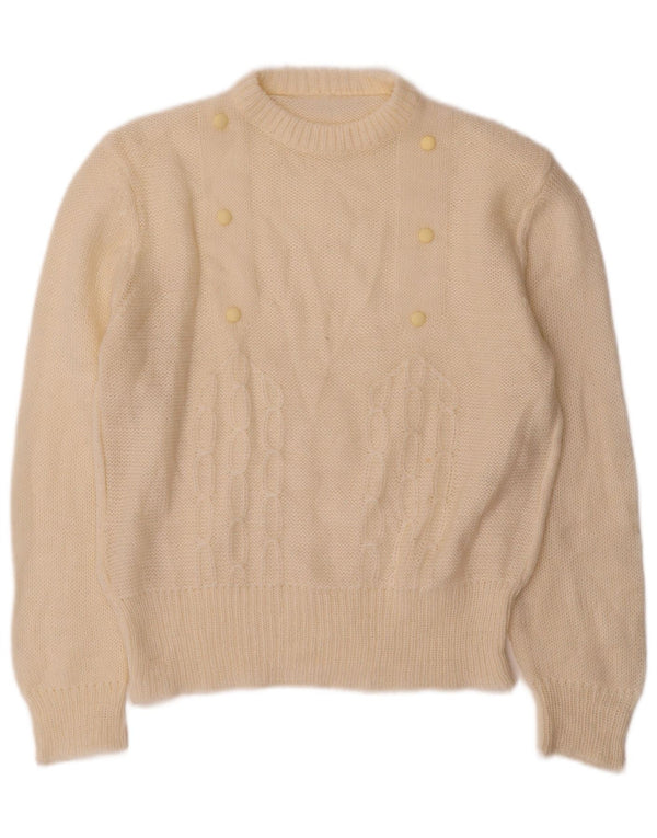 Sweter damski w stylu vintage z okrągłym dekoltem UK 12, średni, w kolorze złamanej bieli