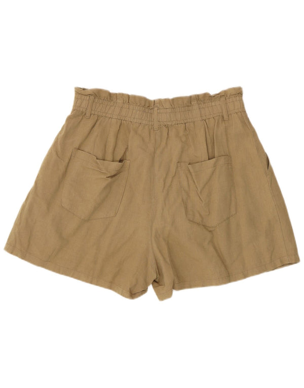 Damskie spodenki Zara z wysokim stanem i luźnym krojem, duże lniane W32 khaki