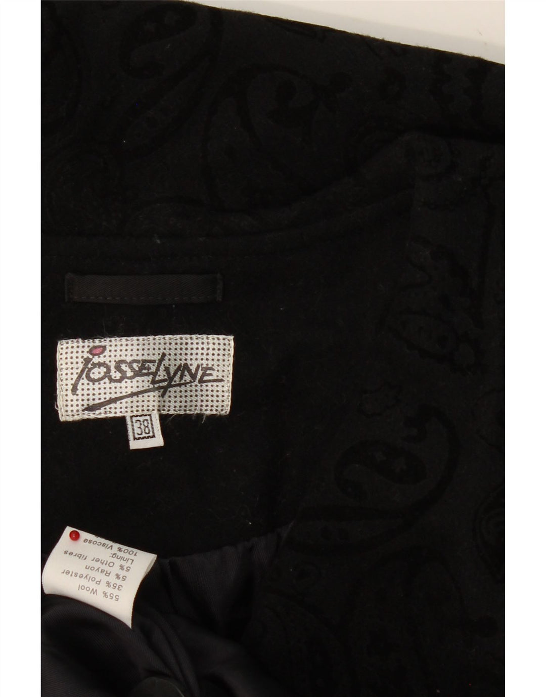 VINTAGE Womens 2 Button Blazer Jacket EU 38 Medium Black Paisley Wool Vintage Vintage and Second-Hand Vintage from Messina Hembry 
