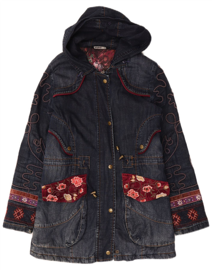 Desigual damski oversize'owy płaszcz dżinsowy Graphic EU 36, mały, granatowy w kwiaty