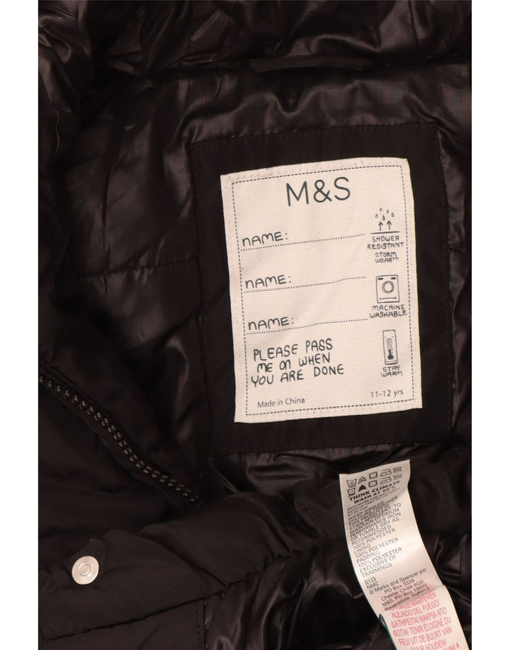 Marks & Spencer Dziewczęcy ocieplany płaszcz z kapturem 11-12 lat, czarny, poliester