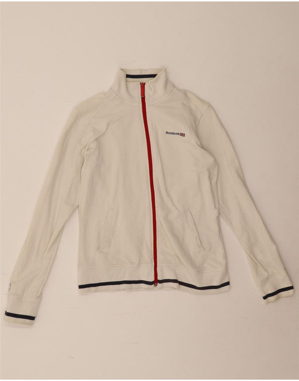 Reebok Womens Tracksuit Top Jacket UK 12 Medium White Cotton