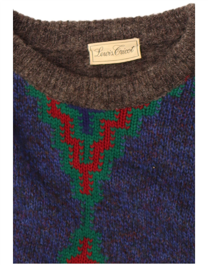 Vintage męski sweter z okrągłym dekoltem, średnio szary Argyle/diament