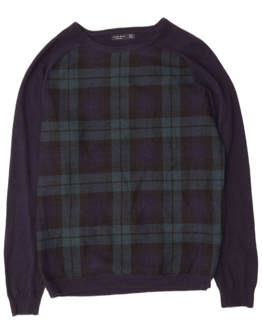 Męski sweter ZARA z dekoltem w łódkę XL w granatową kratkę