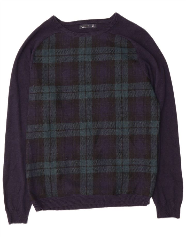 Męski sweter ZARA z dekoltem w łódkę XL w granatową kratkę