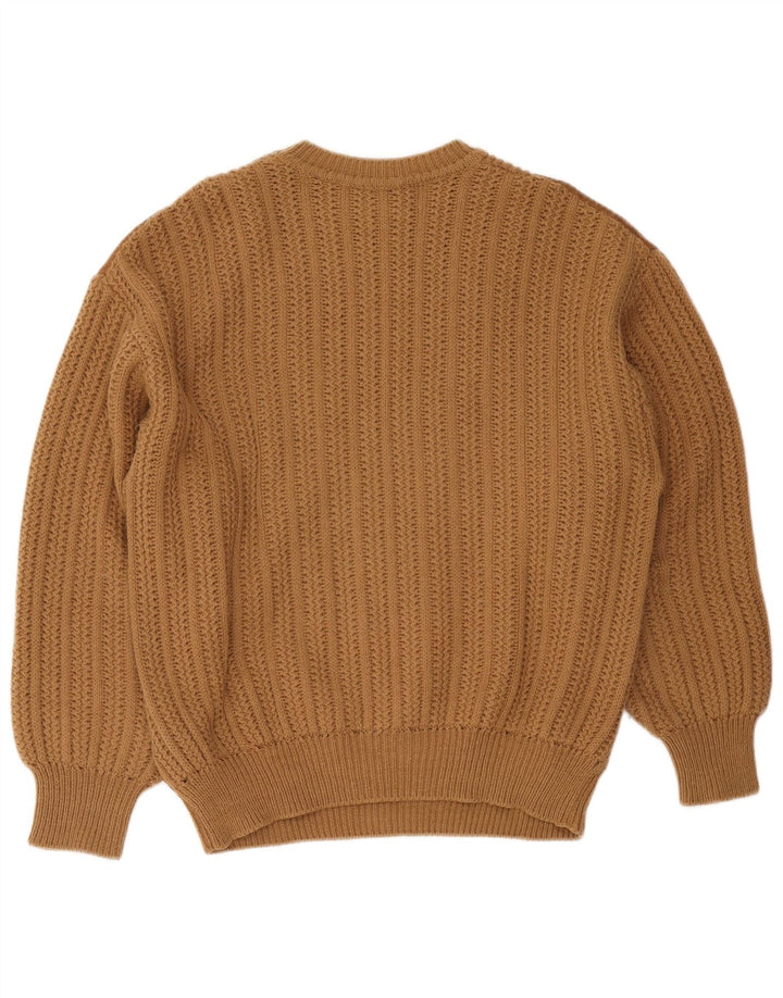 Męski sweter z okrągłym dekoltem numer 1 XL, brązowa wełna