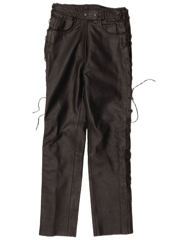 Vintage damskie proste skórzane spodnie IT 42 Medium W30 L32 czarna skóra