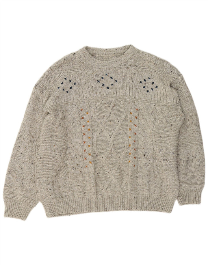 Vintage męski sweter z wycięciem pod szyją, duży szary