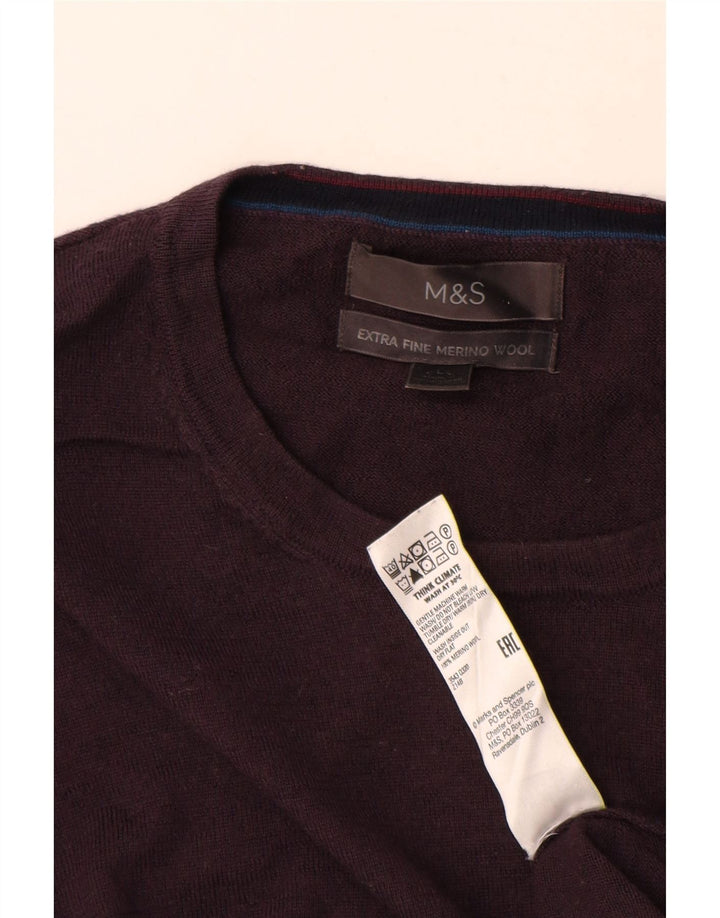 MARKS & SPENCER Męski sweter z okrągłym dekoltem, duży, fioletowy, wełna merynosów