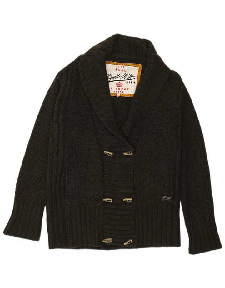 Damski sweter kardigan Superdry UK 16, duża wełna khaki