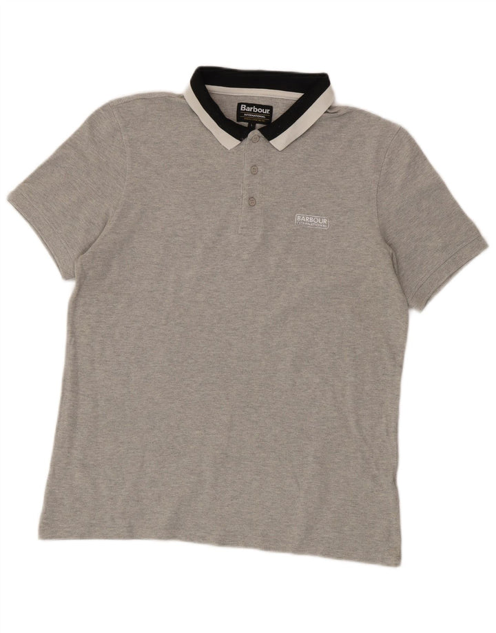 Męska koszulka polo Barbour, duża, szara, bawełniana w bloki kolorów