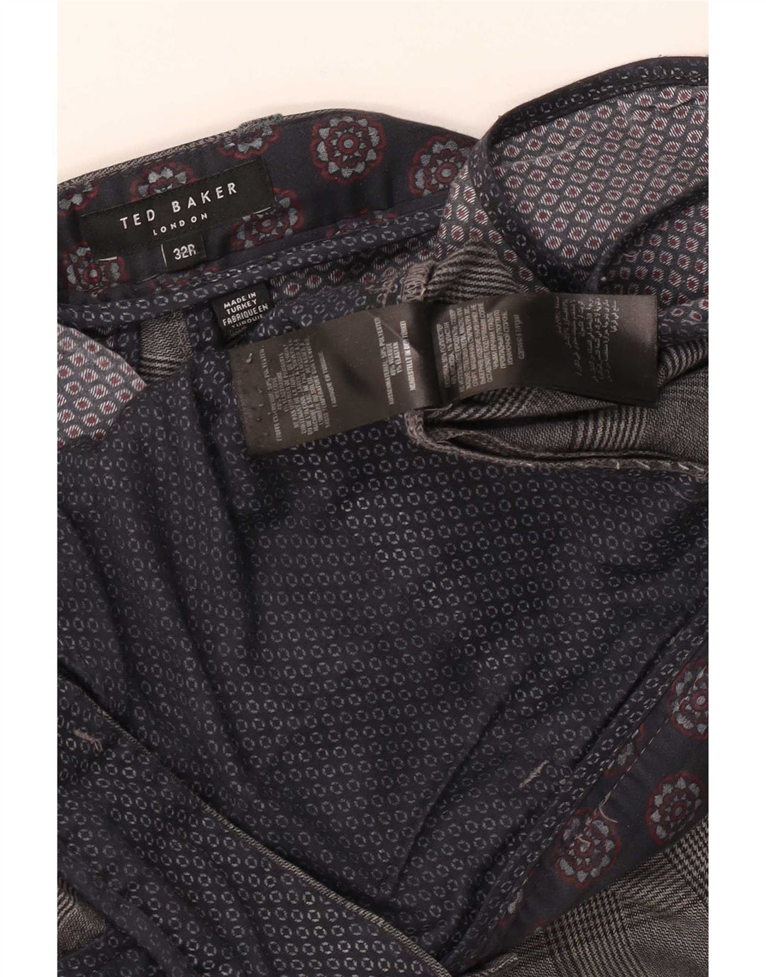 Męskie spodnie typu slim casual Ted Baker W32 L31, szary poliester w kratę