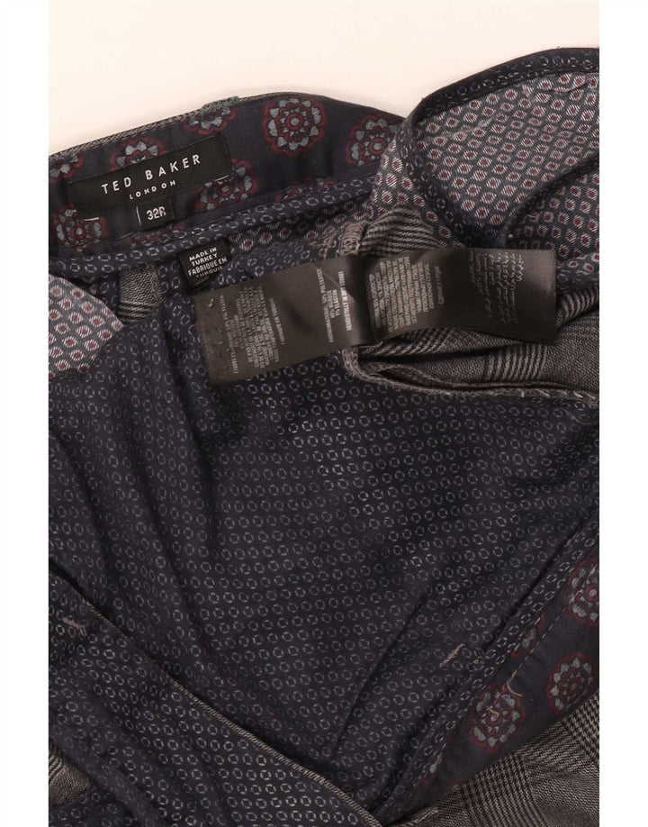 Męskie spodnie typu slim casual Ted Baker W32 L31, szary poliester w kratę