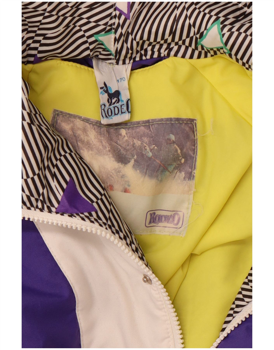 Męska kurtka narciarska RODEO z kapturem i pulowerem UK 40, duży fioletowy blok kolorów