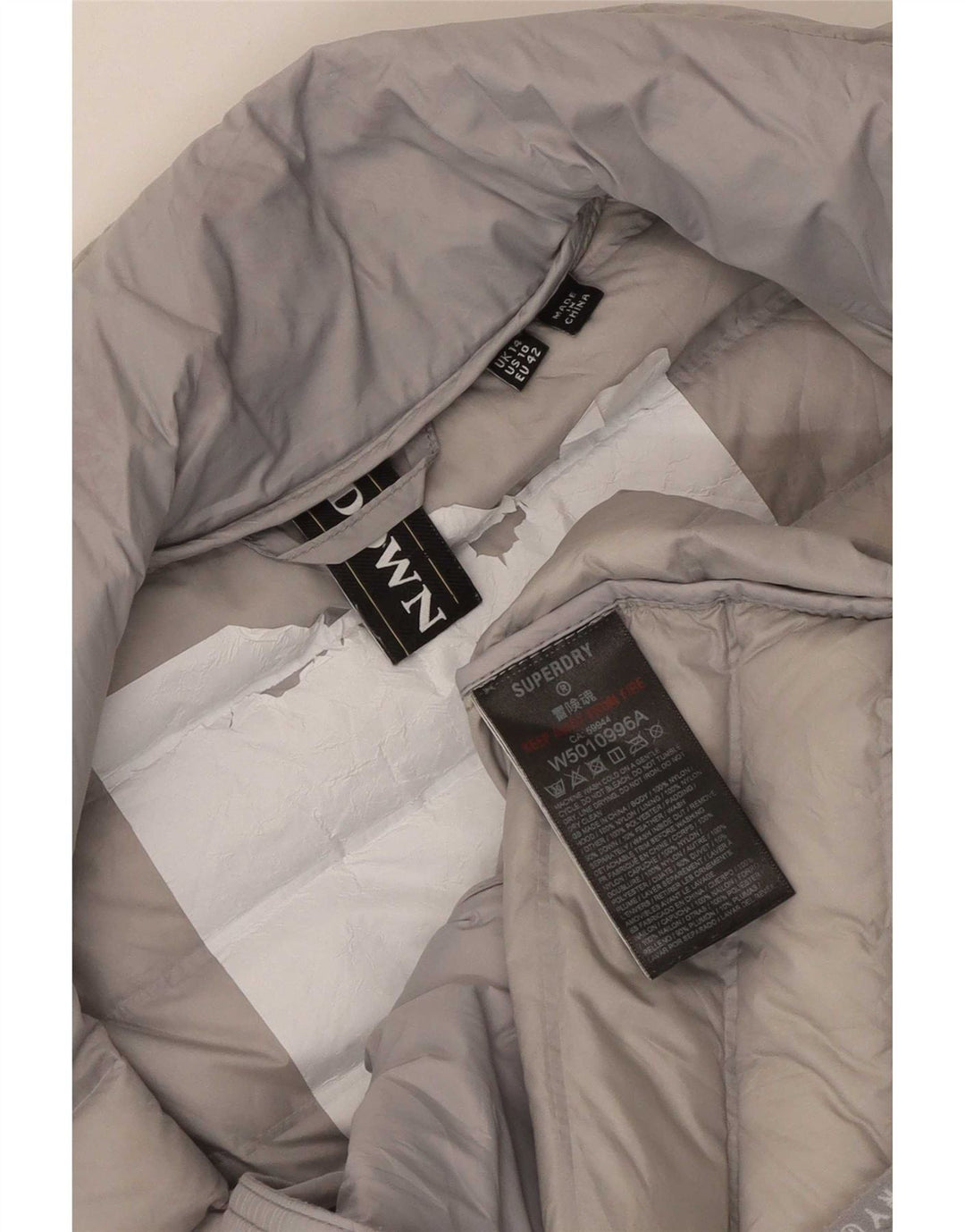 Ocieplana kurtka damska Superdry UK 14 duża, szara nylon
