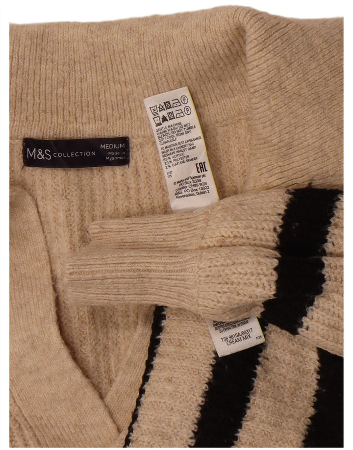Marks & Spencer Damski sweter polo UK 14 w średnie beżowe paski