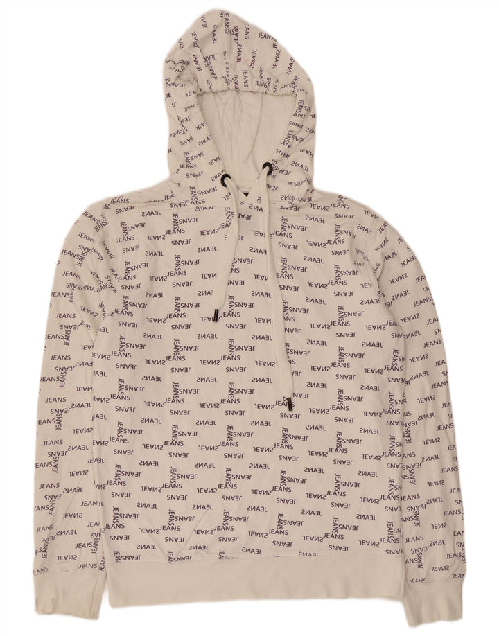 Męski sweter z kapturem Jack & Jones z grafiką, średni, biały, bawełniany
