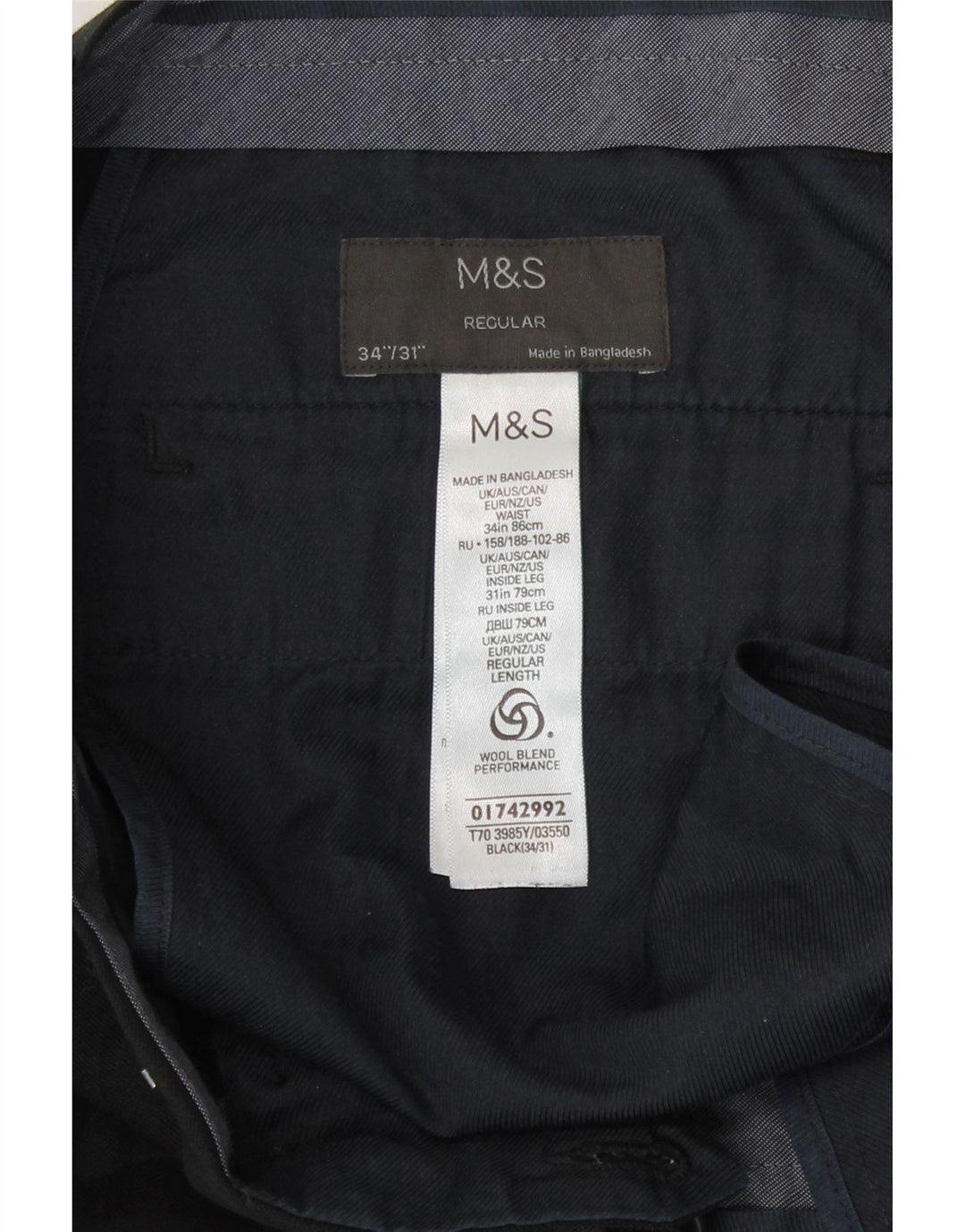 Męskie spodnie codzienne Marks & Spencer o regularnym kroju W34 L31 Czarny poliester