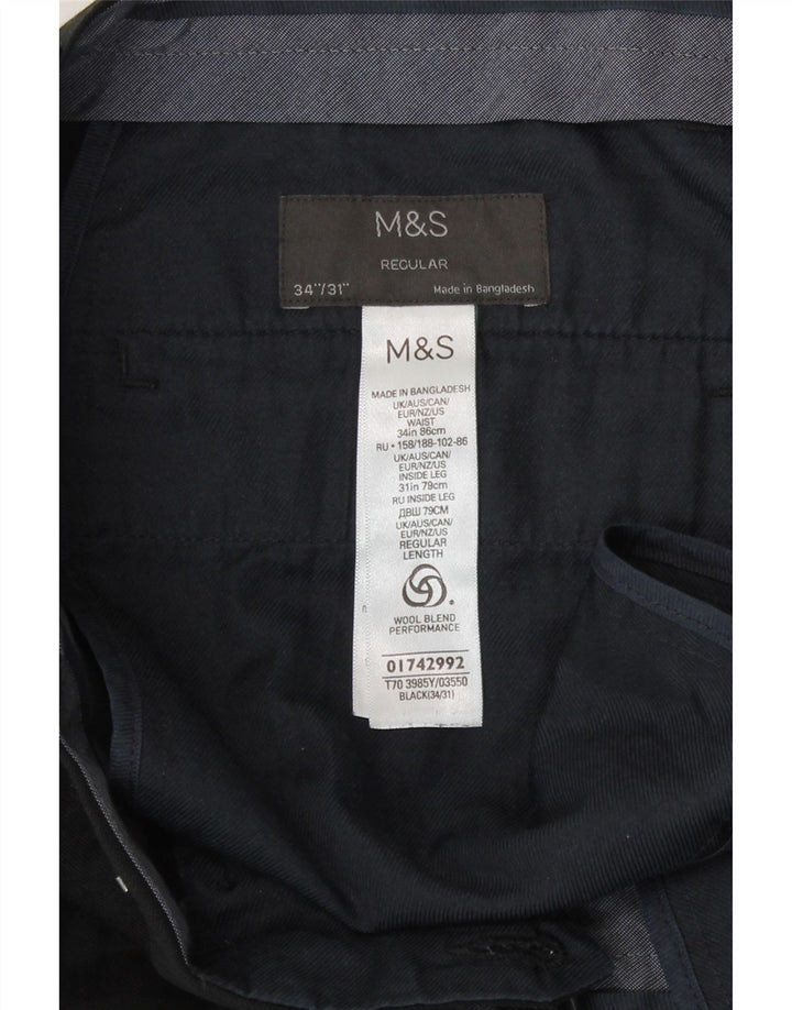 Męskie spodnie codzienne Marks & Spencer o regularnym kroju W34 L31 Czarny poliester