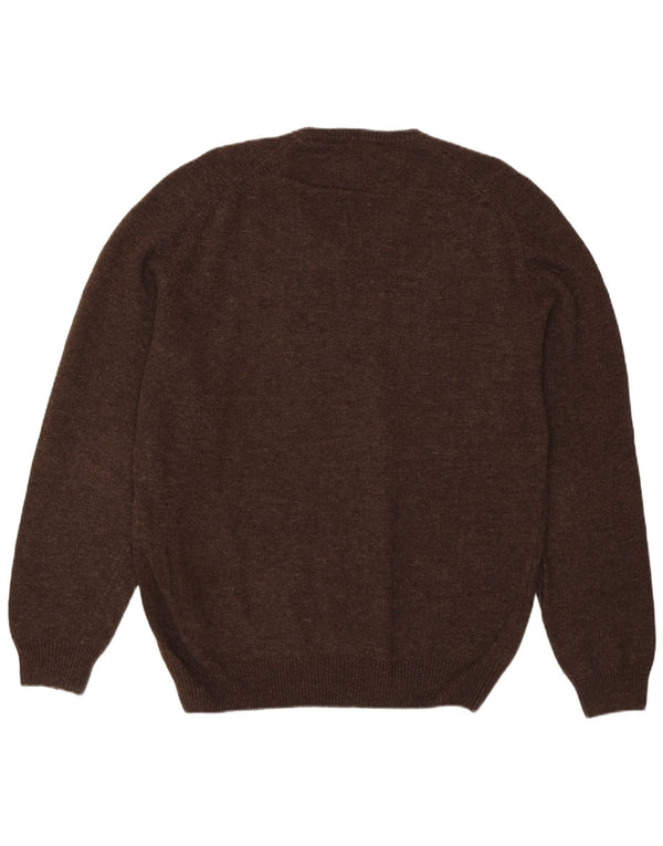 Vintage męski sweter z dekoltem w kształcie litery V, XL, brązowy, argyle/diamentowa wełna