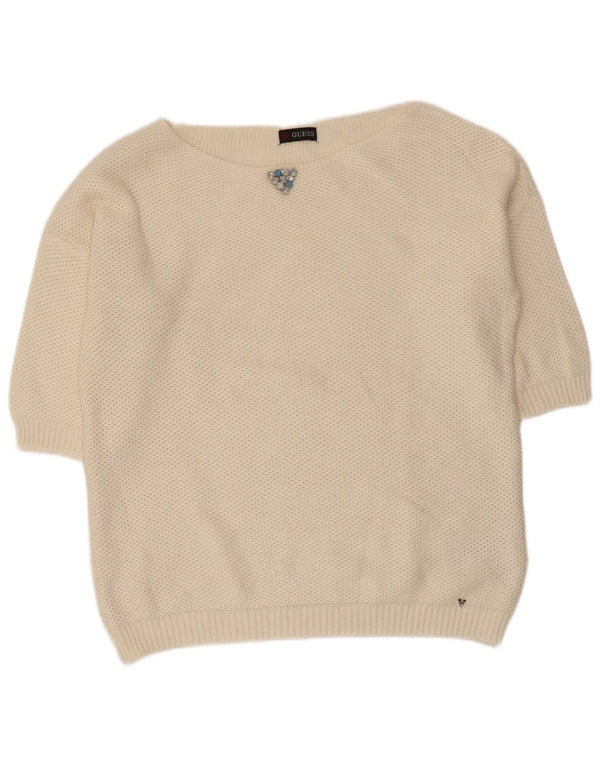 Damski sweter oversize z dekoltem w łódkę Guess UK 6 XS w kolorze złamanej bieli, akryl