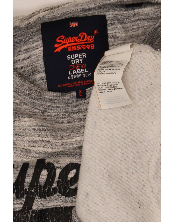 SUPERDRY Męski sweter z grafiką XL, szary, bawełniany w prążki