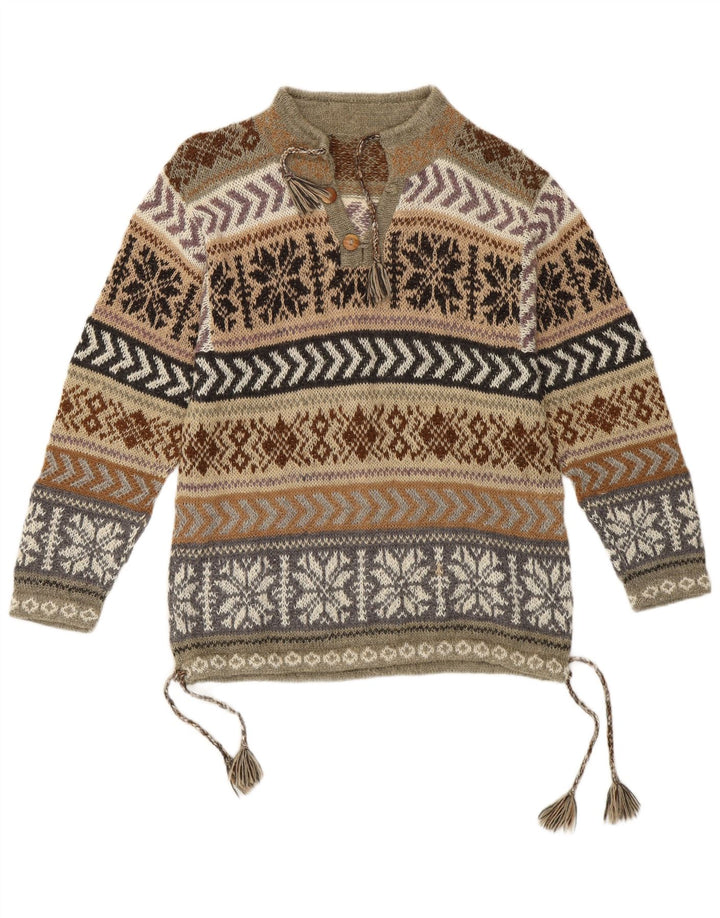 Vintage damski sweter zapinany na guziki UK 14 średni zielony aztecki