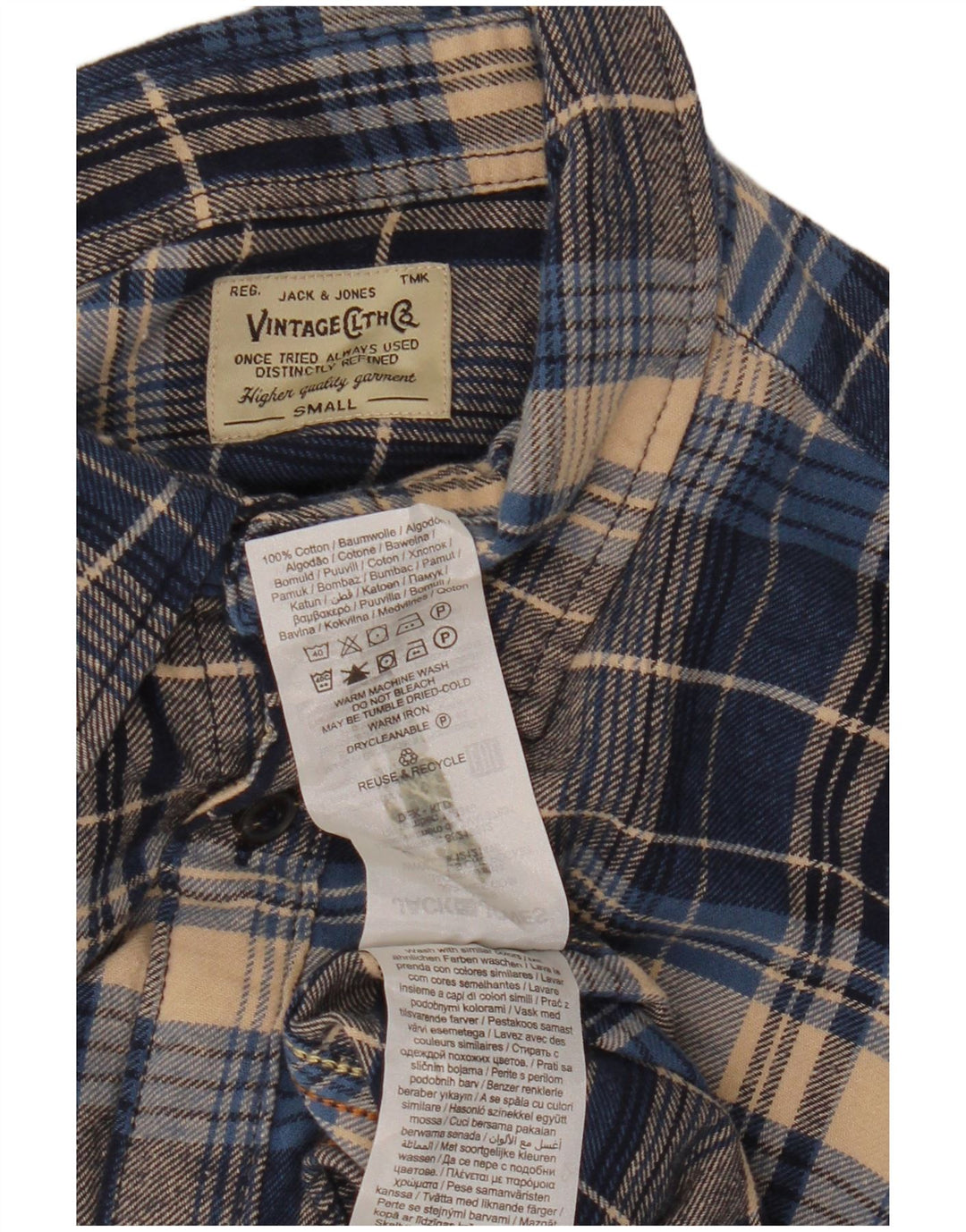 JACK & JONES Męska koszula flanelowa w małą niebieską kratkę, bawełniana